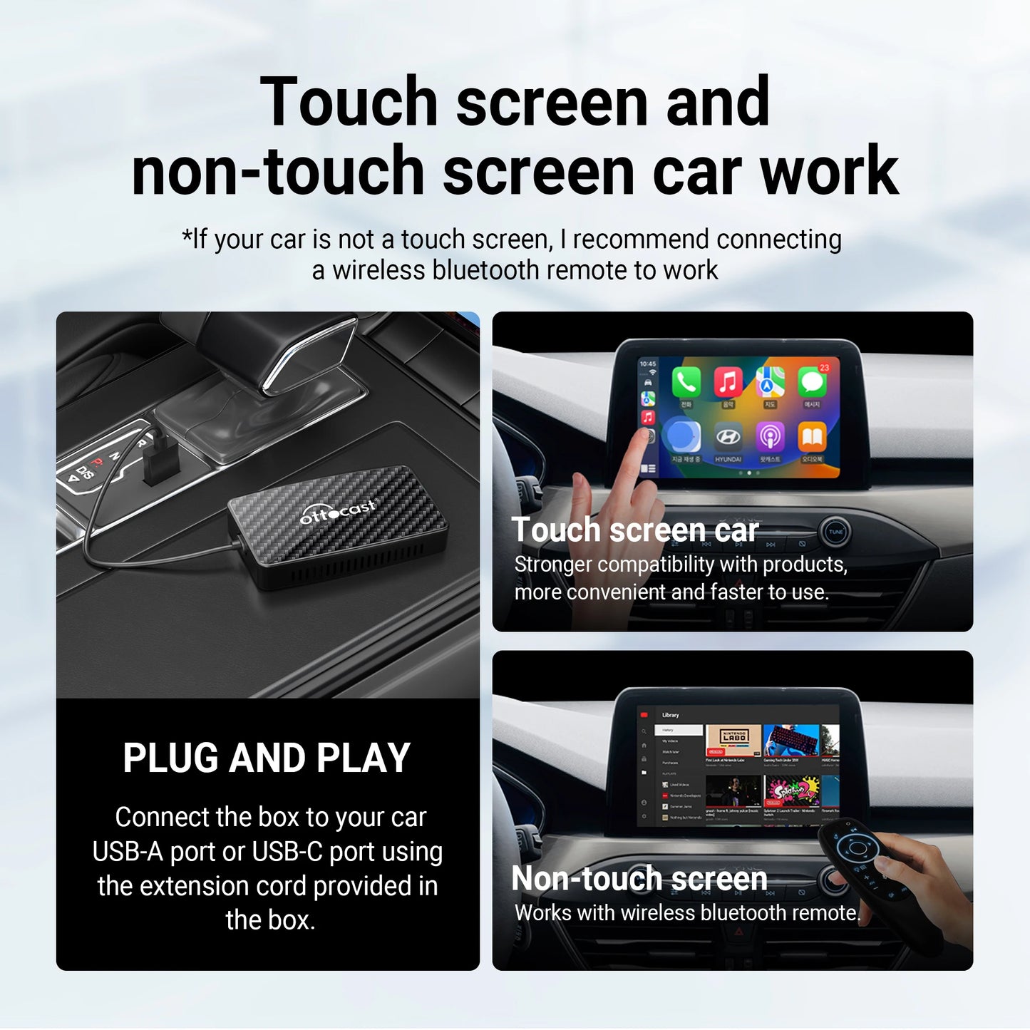 OTTOCAST Play2Video Pro Wireless CarPlay Wireless Android Auto Adapter for Youtube Netflix IPTV Car Accessories for Kia Toyota