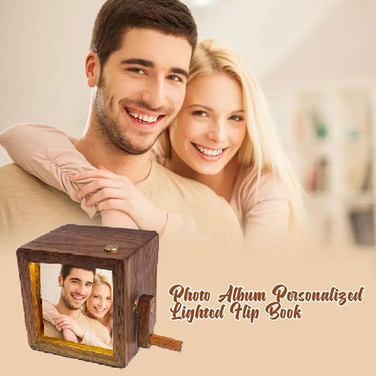 Personalized Lighted Flip Book Frame Photo Album Mini Wooden Flip Book For Couple Women Men Family Valentine Birthday Gifts